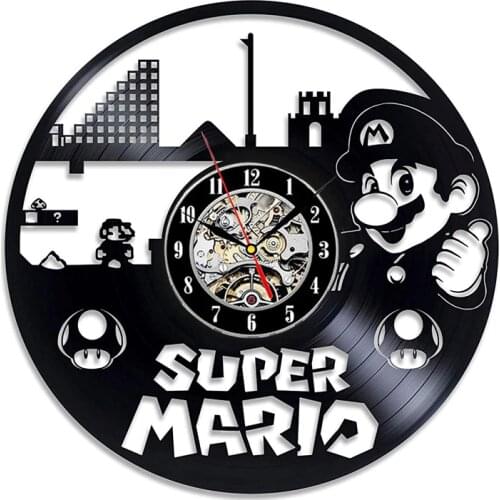 Super Mario Game Vinyl Record Wall Clock Modern Design Play Room 3D Hanging Clock Wall Watch Art Home Decor Gifts for Children