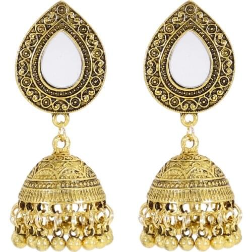 Retro Bollywood Oxidized Earrings Womens Ethnic Gold Silver-Color Plated Afghan Bell Tassel Jhumka Indian Earrings Wedding Jewel