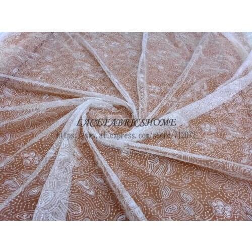 La Belleza Nice flowrs with shine sequins on mesh wedding dress lining/background fabric by yard
