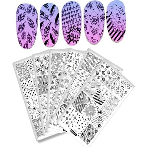 Mezerdoo 1Pcs Rectangle Nail Stamping Image Plate Diamond Flower Feather Design DIY Stamp Template Nail Stencil Tool Kits