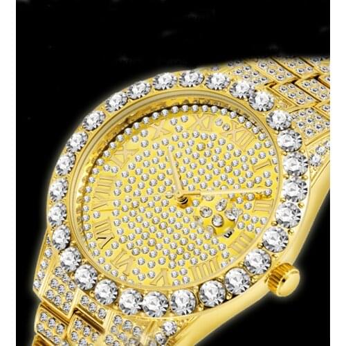 Luxury Hip Hop Iced Out Watch Gold Sliver Diamond Watch Top Brand for Men Quartz Wristwatch Relogio Masculino Men Watches Reloj