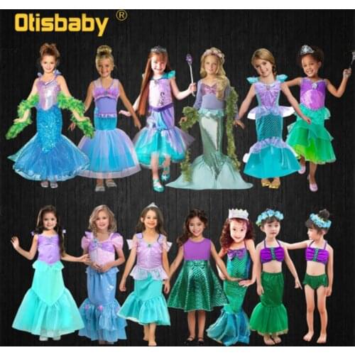 Christmas Ariel Dress Little Mermaid Carnival Costume Child Evening Dresses Kids Fantasia Infantil Fancy Girls Mermaid Arie Wig