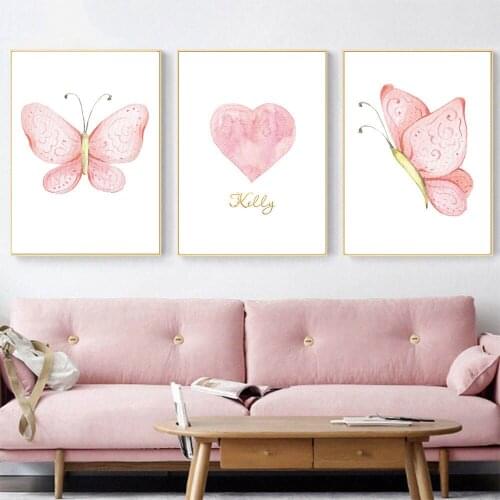 Pink Heart Butterfly Abstract Canvas Painting Home Art Posters Bedroom Corridor Stickers Nordic Decoration Posters