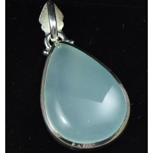 Hand make Genuine Aqua Chalcedony Pendant 100% 925 Sterling Silver, 41.1 mm , AP6126