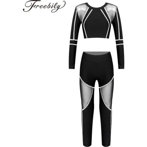 Set of Two Yoga Sets Tracksuits Fashion Skinny Workout Sport Outfit Long Sleeves Top with Leggings for Girls Running Sportswear