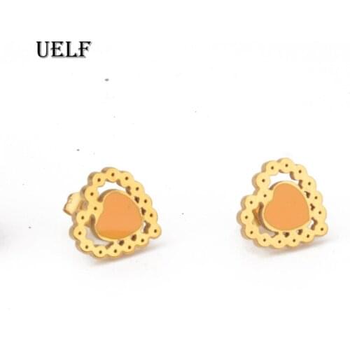 Uelf Retro fashion Heart stud earrings female mall student stud earrings accessoriesStainless Steel earrings for women