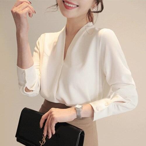 Women Shirts Long Sleeve Solid White Chiffon Office Blouse Women Clothes Womens Tops And Blouses Blusas Mujer De Moda 2021