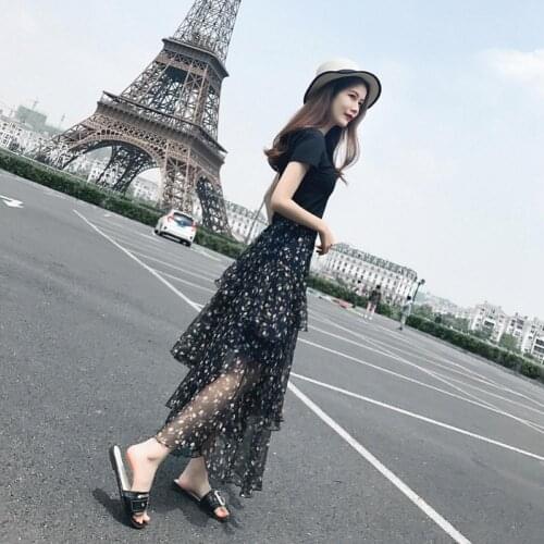 Casual O Neck T-shirt Top And Skirt Two Piece Set Women Streetwear Summer High Waist Y2K Floral Tiered A Line Midi Skirt Set