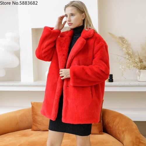 Faux Rabbit Fur Coats Women Autumn Winter Fashion Faux Fur Coat Plus Size Female Plush Coats Elegant Thick Warm Fur coat