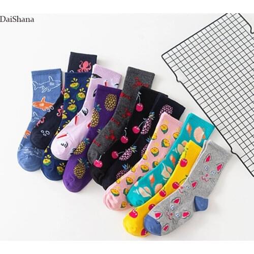 1 Pair Women Socks Harajuku Fashion Funny Sock Japanese Creative Cotton Cool Fruit Cherry Socks Cute Female Lover Socks EUR36-43