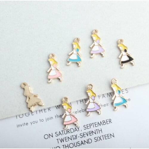 10pcs Enamel Cartoon Character Alice charms alloy jewelry accessories bracelet DIY walking Alice girl necklace pendant for women