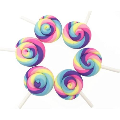 10Pcs/lot Rainbow Lollipop Clay Flat Back Cabochon For Kids DIY Flatback Scrapbooking Accessories Phone Decoration Crafts