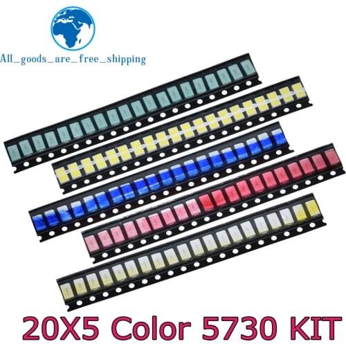 100pcs=5 colors x 20pcs SMD 5730 5630 LED Diode Assortment KIT LED Diode Kit Green / RED / White / Blue / Yellow