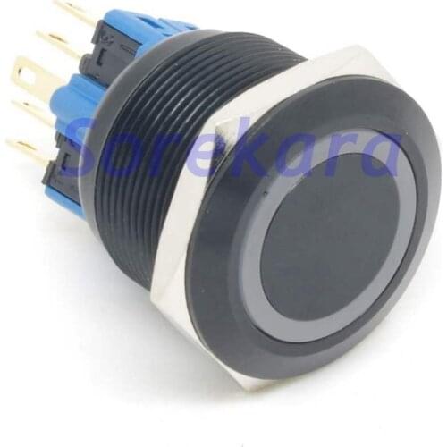 25mm Zn-Al Ring LED Color BLUE Latching 2NO 2NC Pushbutton Switch Black Coating For Auto IP65 UL 6V/12V/24V/110V/220V