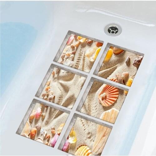 6pcs/set 3D Non Slip Bathtub Stickers Waterproof Bath Tub Stickers Bathroom Decor Wall Safety Sticker Beach Shell 15x15cm