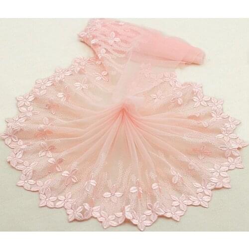 2yards/lot 22cm Wide Pink Embroidered Tulle Lace Trim Mesh lace Fabric ~ Beautiful