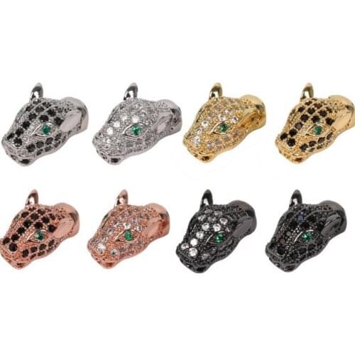 10*16mm leopard head crystal micro pave cz zircon cubic zirconia beads copper silver gold black plated bracelet accessories dgf2