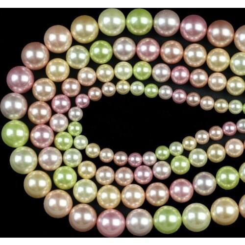 Natural Cyan Purple Colorful Shell Pearl Beads Round Loose Spacer Beads 15'' 6/8/10/12mm For DIY Jewelry Making Bracelet