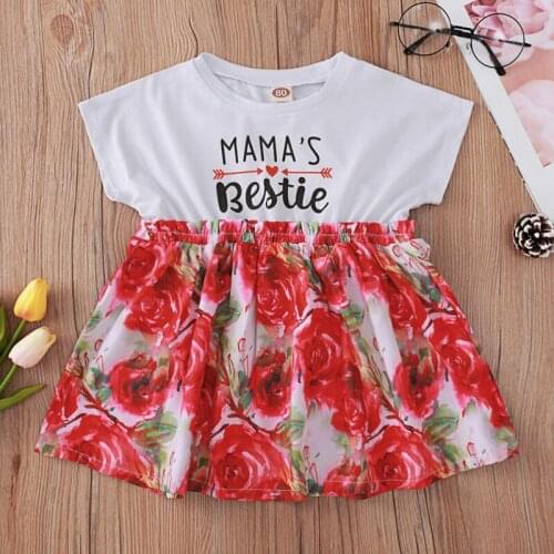 Baby Girls' Summer Fashion Elements Alphabet Short Sleeve Print Pouffant Skirt