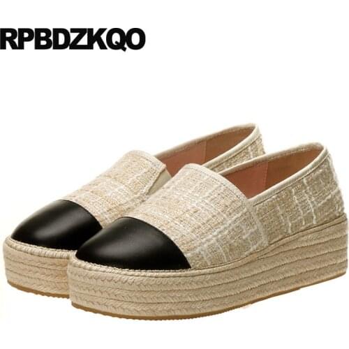 Women flats thick sole slip on muffin elevator fisherman espadrilles gray hemp elderly casual platform creepers large size shoes