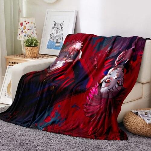 Flannel Blanket Japan Anime Printed Throw Blanket Bed Soft Cartoon Printed Jujutsu Kaisen Bedspread Sofa Kids Boys Girls Gift
