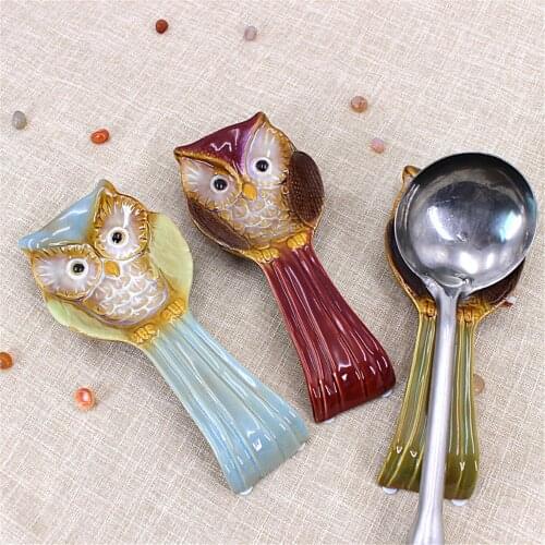 Owl Shaped Ceramic Spoon Rest Spatula Utensil Holder Kitchen Tool Decor Crafts Home Decor Accessories