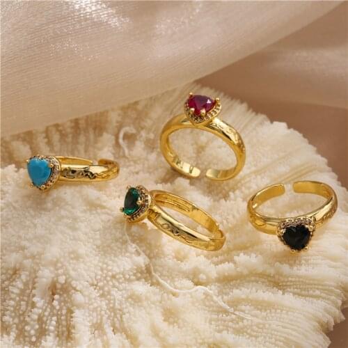 HECHENG,Love Heart Stone Ring,Rainbow Zircon Jewelry,Ruby Gemstone Female Fine Jewelry Wedding Party Gift