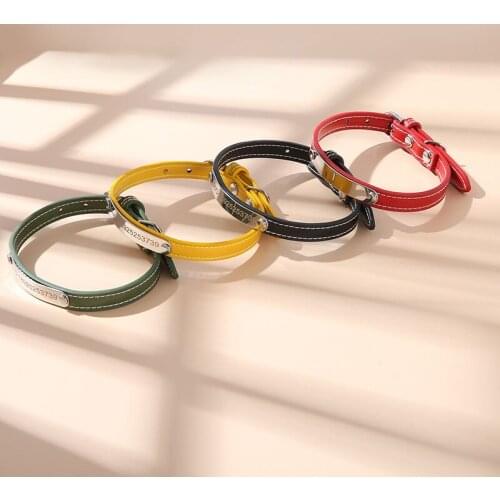 Dog Collars Personalized Custom Leather Dog Collar Name ID Tags Anti-Lost Multicolor Pet Cat Solid Color Collar
