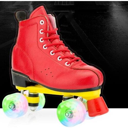 Red Leather Double Row Skates Roller Skates Skating Rink Special Patins Skating Rollers Patines De 4Ruedas