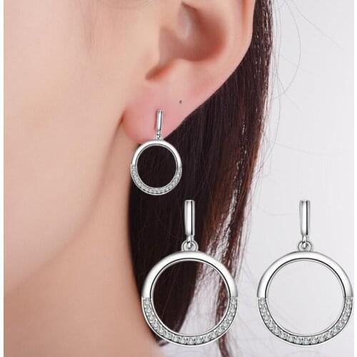 Round Circle Zirconia Earring Fashion Simple OL Style Womens Drop Earrings Jewelry Accessories Gift for Female oorbellen