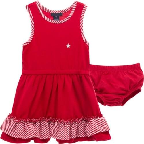 Honeyzone Children Girl Summer RedDress Lolita Style Cute Design Cotton Princess Clothes Sleeveless Birthday Gift