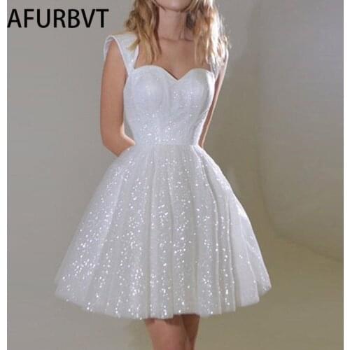 Women Sequins White Mini Dress Summer Cute Square Collar Dresses Elegant Short Sleeve Beach Party Female Dresses Vestidos