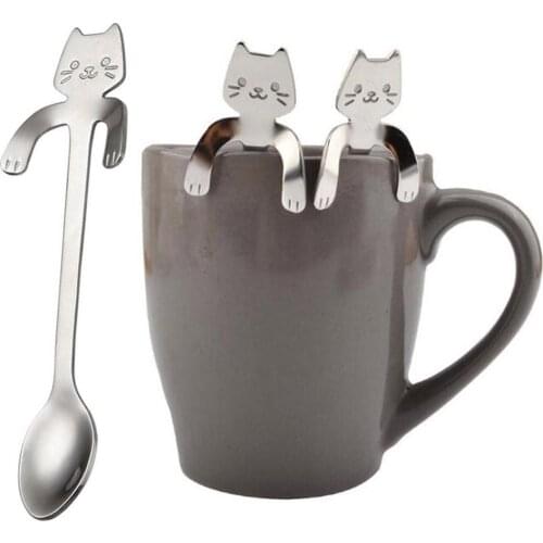Cartoon Cat Long Handle Soup Stainless Steel Dessert Cake Coffee Spoon Cutlery