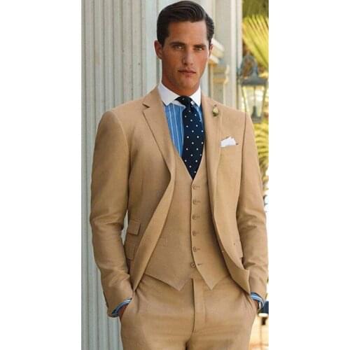 Mens designer sui Fashionable khaki men suit (suit) is most suitable for new three-piece suit lapel suit leisure business party