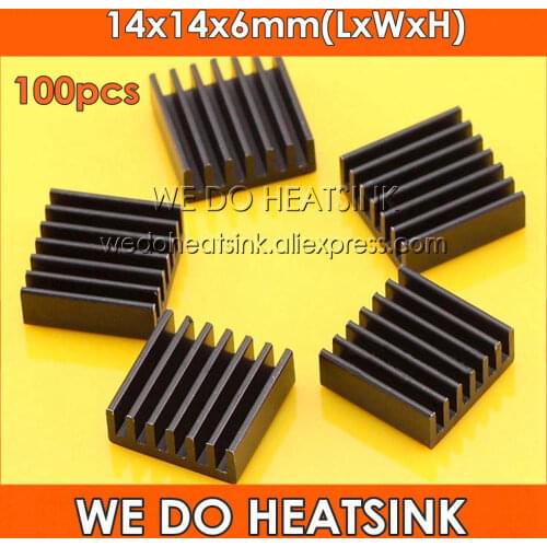 WE DO HEATSINK 100pcs 14x14x6mm Black Anodize Extruded Aluminium Heatsink For IC DC Converter Fans & Cooling