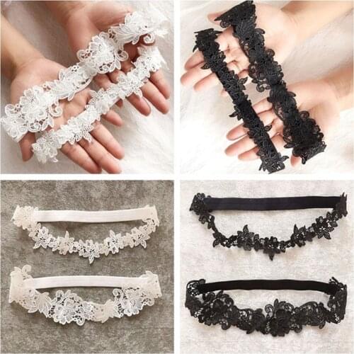 Women Embroidery Floral Lace Thigh Rings Set Wedding Prom Bridal Decorative Stretch Band Solid Color Hollow Seamless Leg Garters