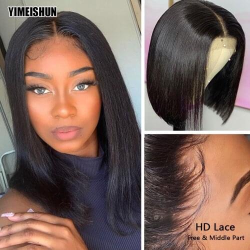 Short Straight Bob Wigs 13x4 HD Lace Frontal Human Hairs Middle Free Part Lace Front Wigs For Women Human Hair With Baby Hair