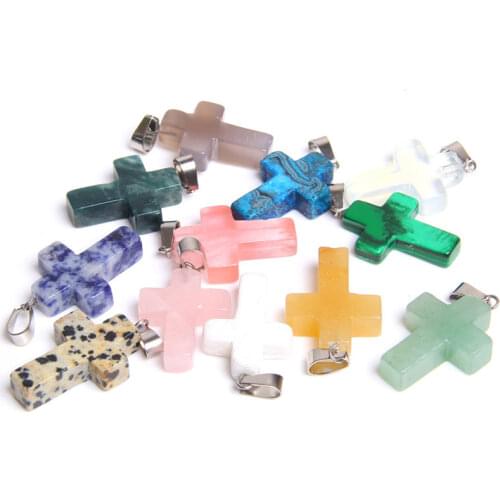 Natural Crystal Cross Pendants Stone Quartz for Making Necklace Bracelet Bless Fashion Simple Hanging Ornament Gift Healing Gems