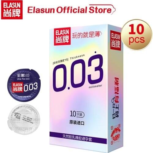 Elasun Condoms 0.03mm Ultra Thin 10pcs Genuine sensation Amazing Value Penis Cock Sleeve Natural Latex Extra Lubricated Condoms