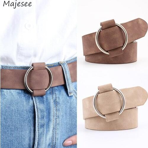 Belts Women Chic Trendy All-match Daily Korean Style Leisure Wide Ladies Needle-free Round Buckle Fashionable Couples Students