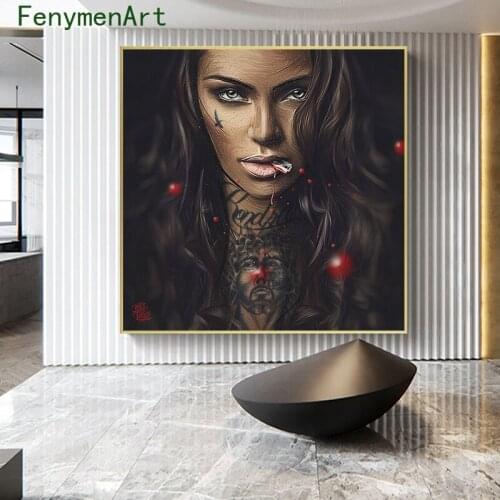 Nordic Tattoo Girl Poster Print Sexy Woman Wall Art Picture Modern Canvas Decorative Painting Bar Home Bedroom Decoration