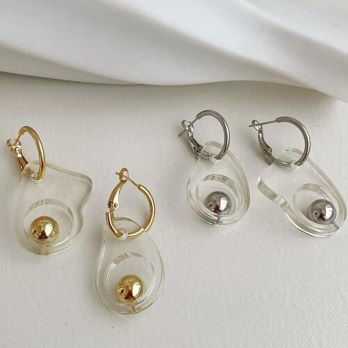 SRCOI Irregular Clear Acrylic Geometric Dangle Earrings With Golden Balls Minimalist Circle Earrings Jewelry Female Wedding Gift