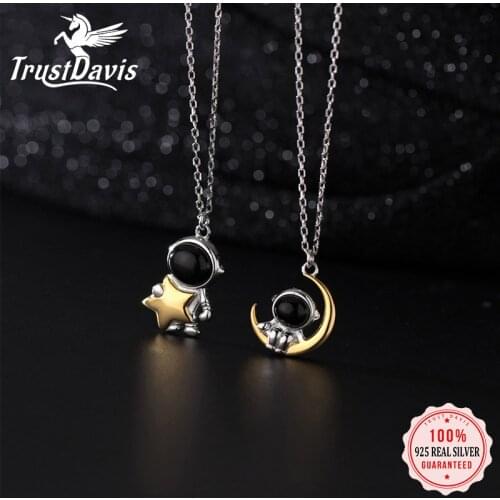 TrustDavis Real 925 Sterling Silver Necklace Spaceman Star Shiny Choker Necklace For Women Daugther Birthday Fine Jewelry DB179