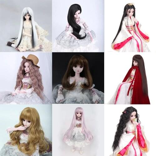 Bybrana BJD Hair 1/3 1/4 Long Black Straight Bangs Wigs High Temperature Fiber Doll Wigs
