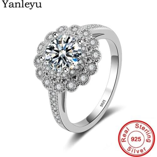Yanleyu Authentic 100% 925 Sterling Silver Sparkling Perfect AAA Cubic Zircon Wedding Rings for Women Valentines Day Gift PR053