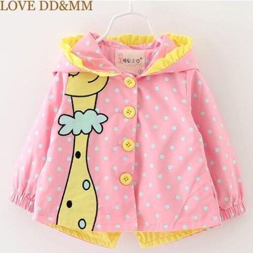 LOVE DD&MM Girls Jacket 2020 Winter New Kids Clothing Girls Cute Long-Sleeved Cartoon Giraffe Print Hooded Windbreaker Jacket