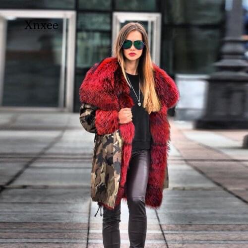 2021 Winter Jacket Womens Big Fur Collar Hooded Long Printed Fur Cotton Padded Coat Warm Thick Coat Women Fashion Printed Parka