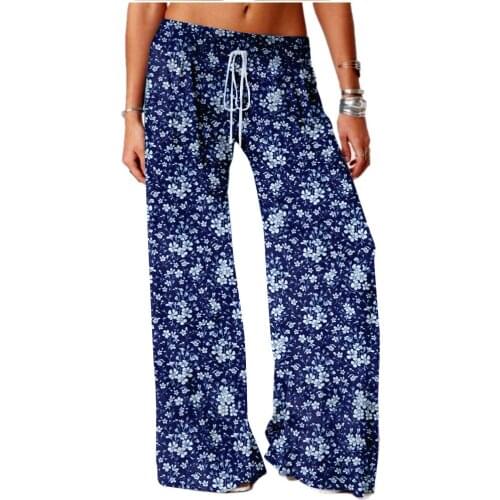Cross-border womens floral print casual pants wide leg sports trousers
