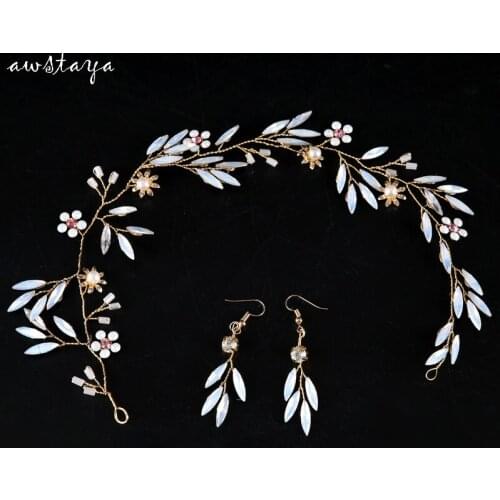 Handmade Gold Leaves Bridal Hair Accessories Women Rhinestone Wedding Tiara Bridal Headband Headwear Jewelry Headpiece