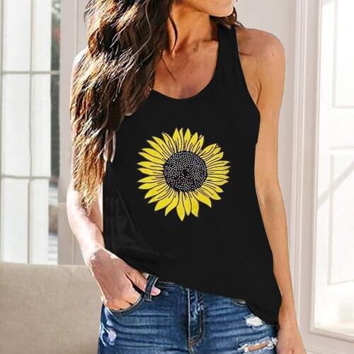 Sunflowers Printing Tank Top Woman Graphic U-Neck Cotton Tanks Sleeveless Summer Vest Slim Loose Tops Female Casual Daily Wear